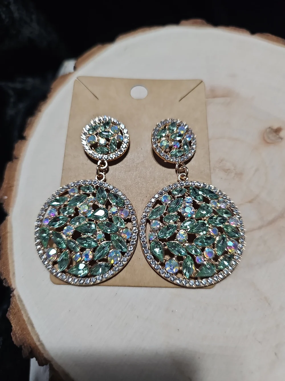 Gold-Tone Green Crystal Drop Earrings
